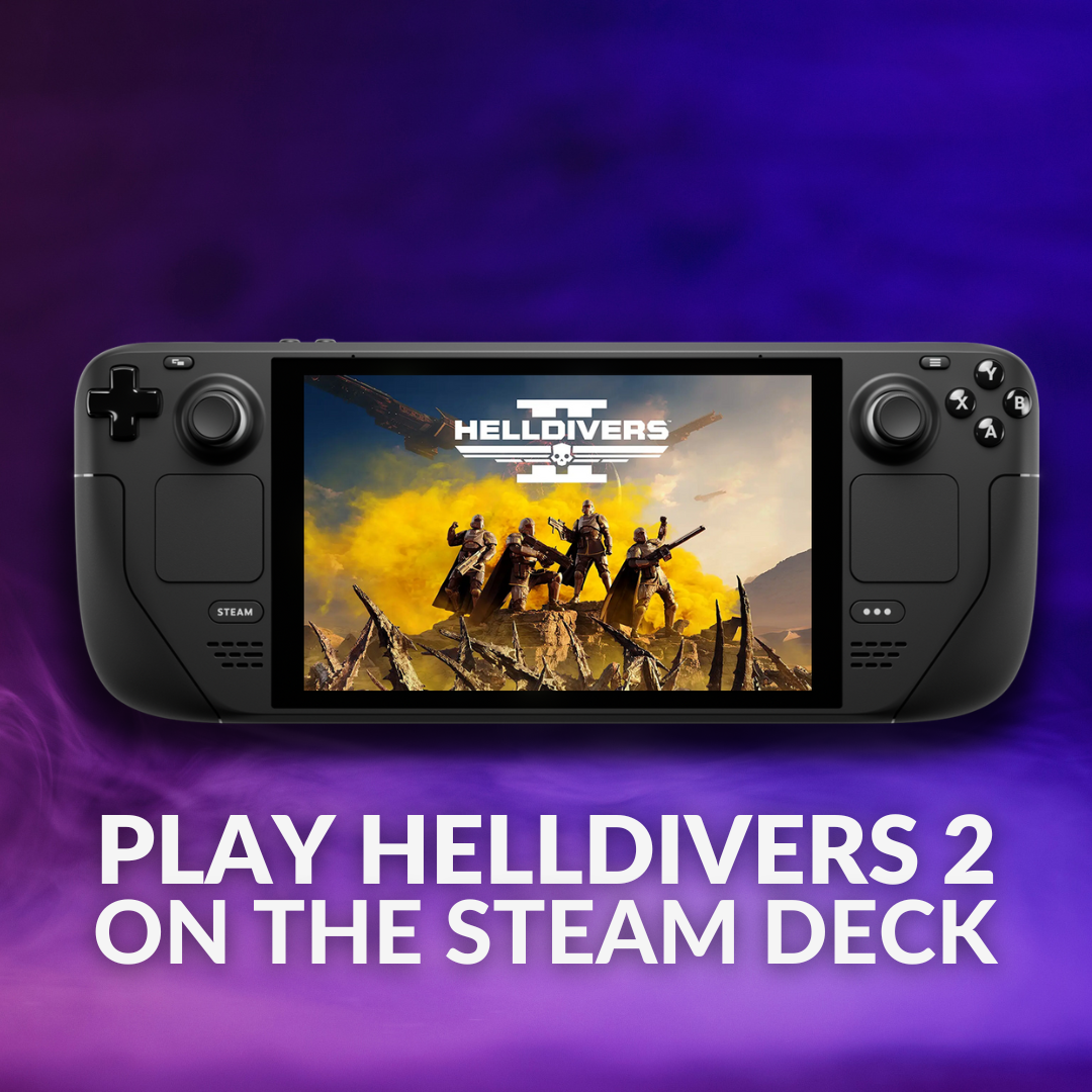 Steam Deck with helldivers 2 logo on screen