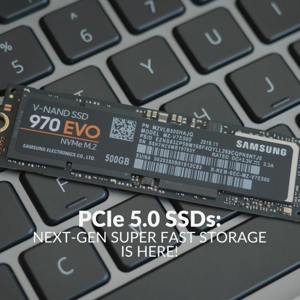 Samsung SSD with text that reads PCIe 5.0 SSDs: Next-Gen Super Fast Storage Is Here!