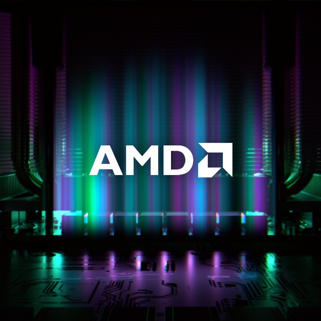 AMD logo on purple lights