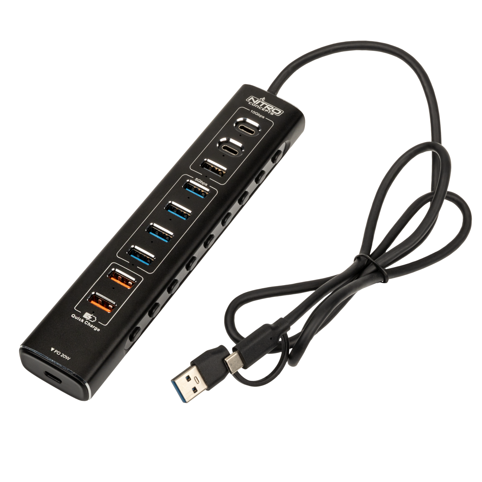 Nitro Concepts UH1 10-Port Hybrid USB Hub - UK Plug