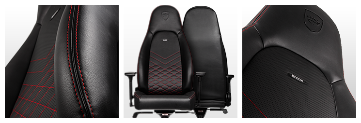 Three views of the noblechairs ICON Black and Red