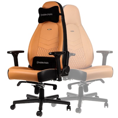 noblechairs ICON Top Grain Leather Gaming Chair - Cognac/Black/Gunmetal ...