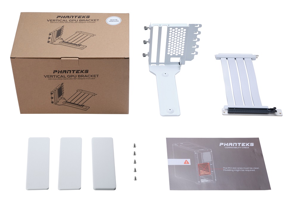 Phanteks - Phanteks Vertical GPU Bracket, 220 mm Flatline PCI-E 4.0 x16 Riser Cable kit, White II