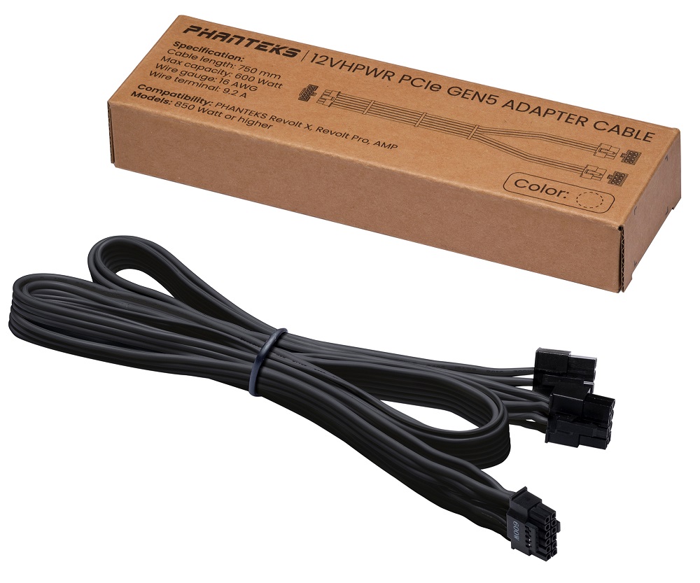 Phanteks - Phanteks 750mm Dual 8pin to 12+4 12VHPWR Adapter Cable (Black)