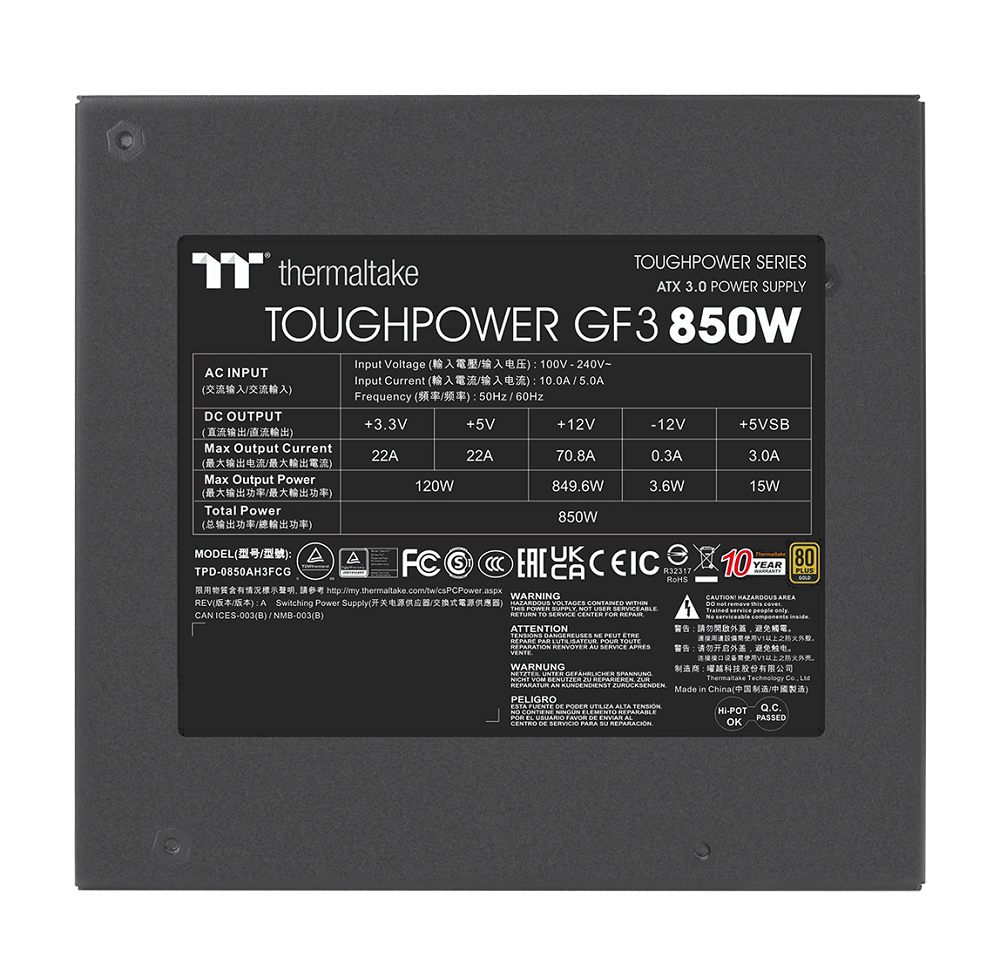 Thermaltake Toughpower GF3 850W Fully Modular Native PCIE 5 80 Plus Gold Power Supply