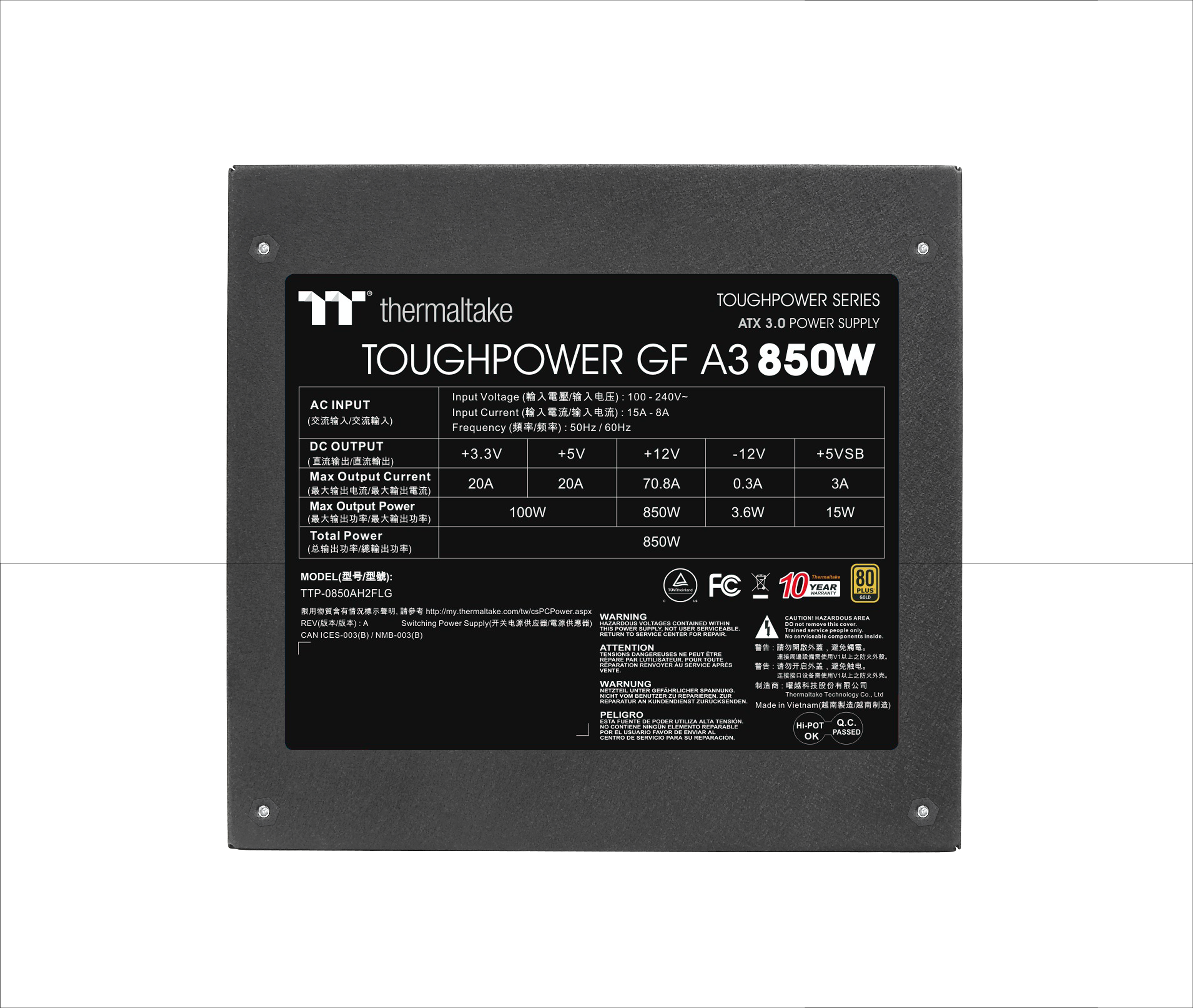 ThermalTake - Thermaltake Toughpower GF A3 80 Plus Gold 850W Power Supply