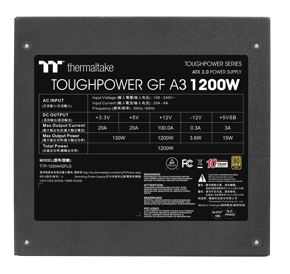 ThermalTake - Thermaltake Toughpower GF A3 80 Plus Gold 1200W Power Supply