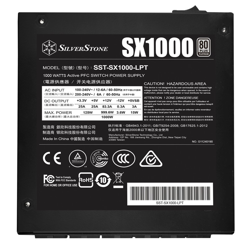 Silverstone - SilverStone SST-SX1000-LPT SX1000 Platinum 80 PLUS Platinum 1000W fully modular SFX-L power supply