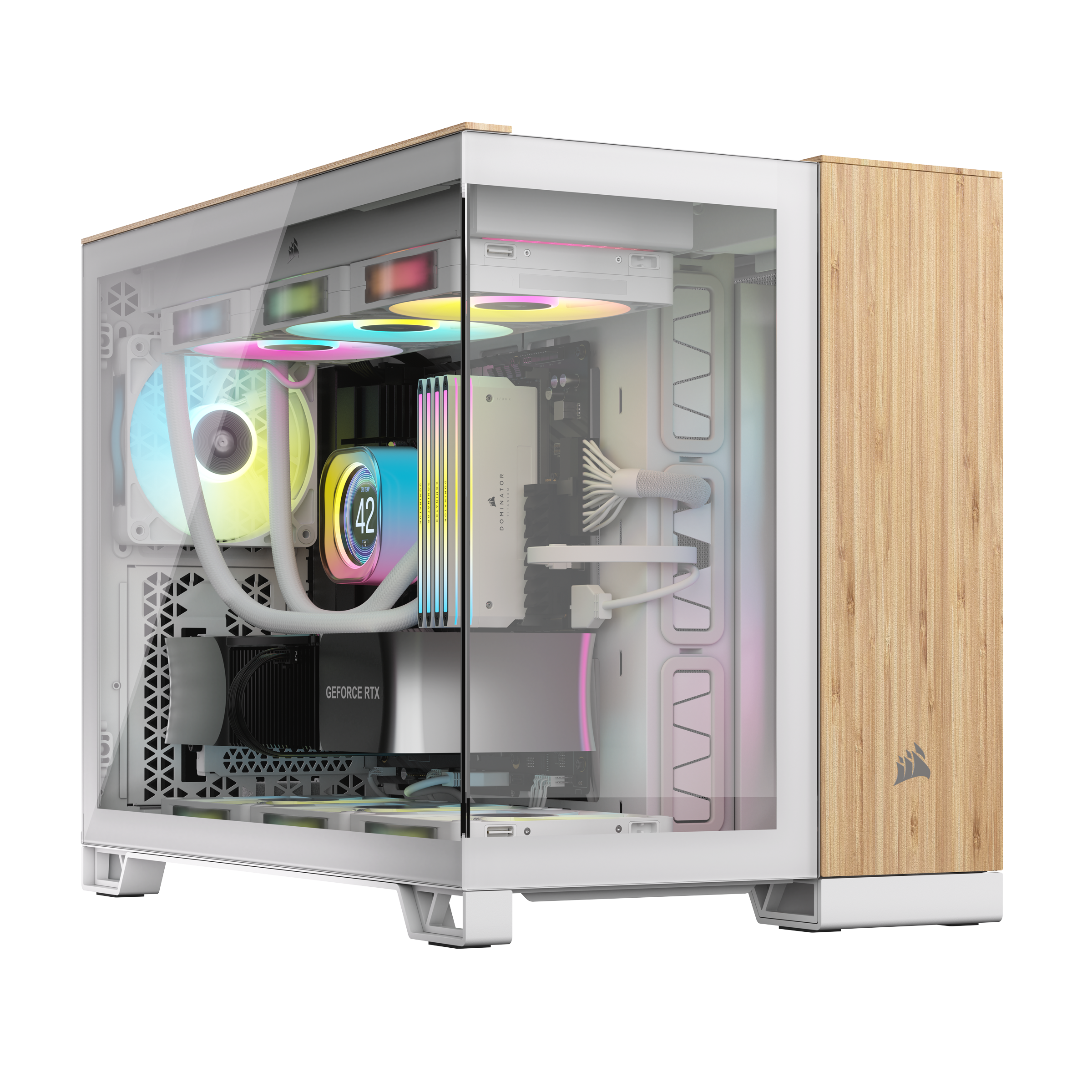 CORSAIR - Corsair 2500X Micro ATX Dual Chamber PC Case, White/Bamboo (CC-9011288-WW)