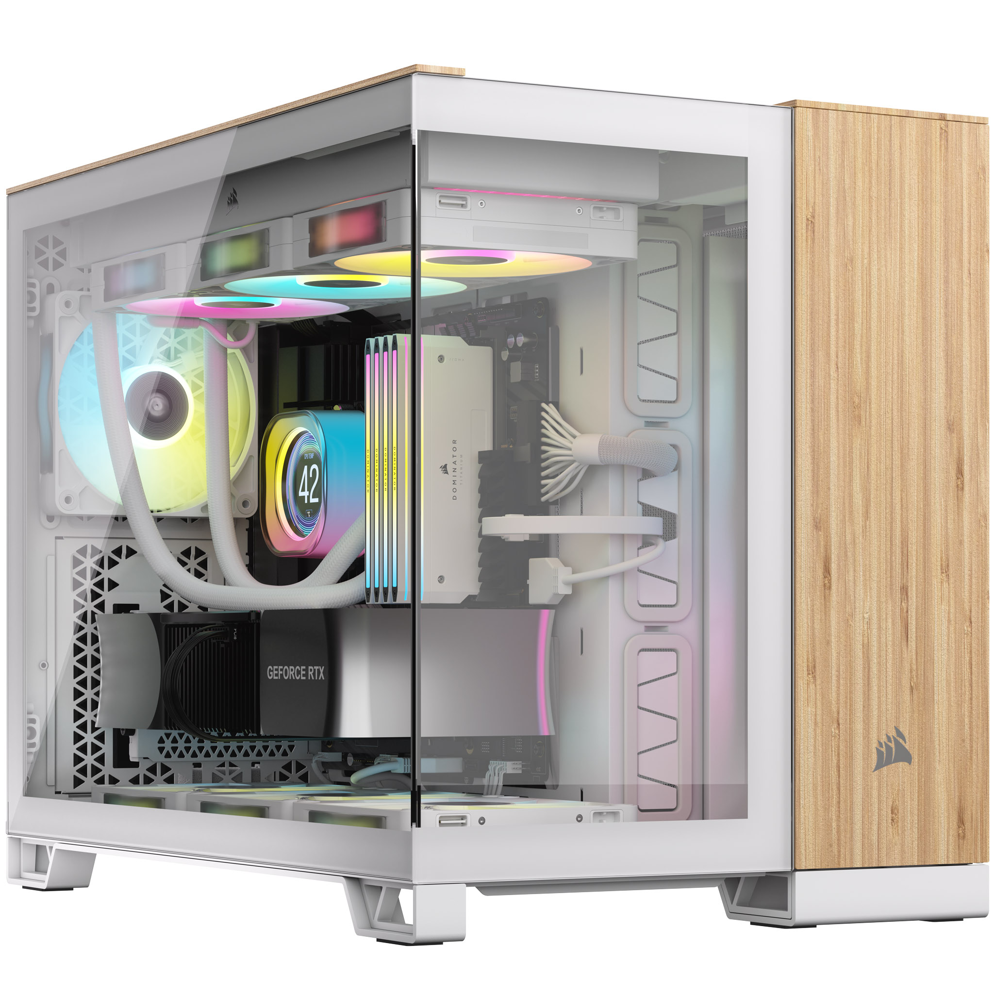 CORSAIR - Corsair 2500X Micro ATX Dual Chamber PC Case, White/Bamboo (CC-9011288-WW)