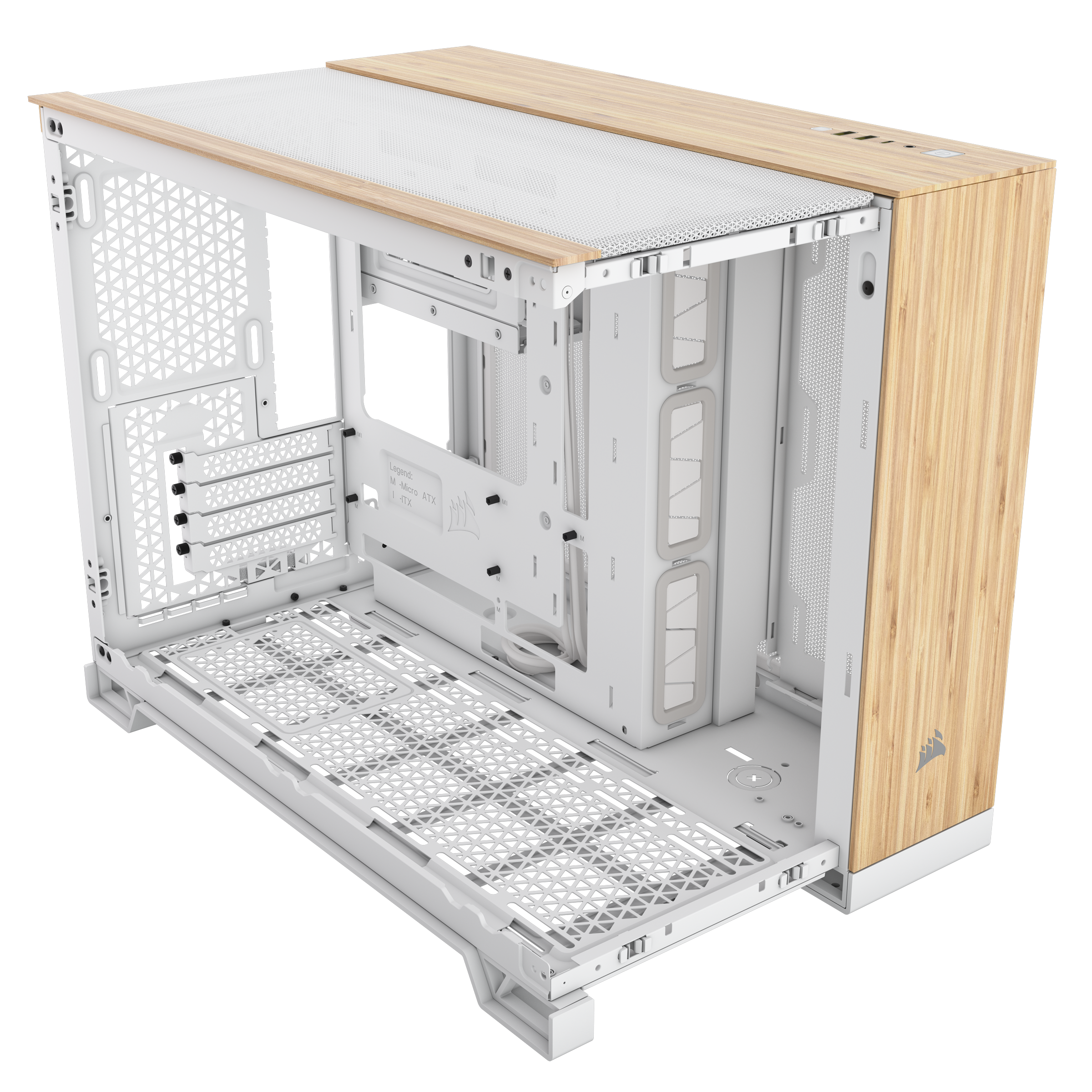 CORSAIR - Corsair 2500X Micro ATX Dual Chamber PC Case, White/Bamboo (CC-9011288-WW)