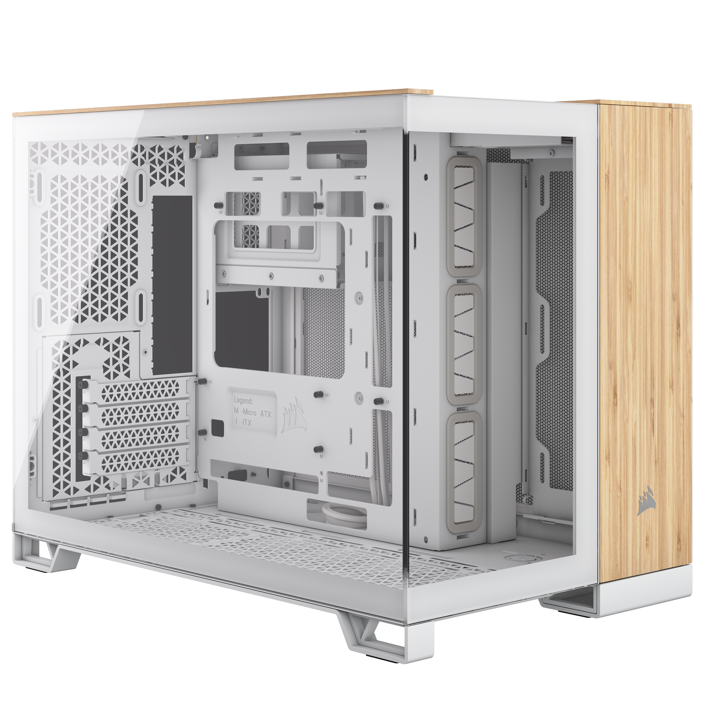 Corsair 2500X Micro ATX Dual Chamber PC Case, White/Bamboo (CC-9011288-WW)