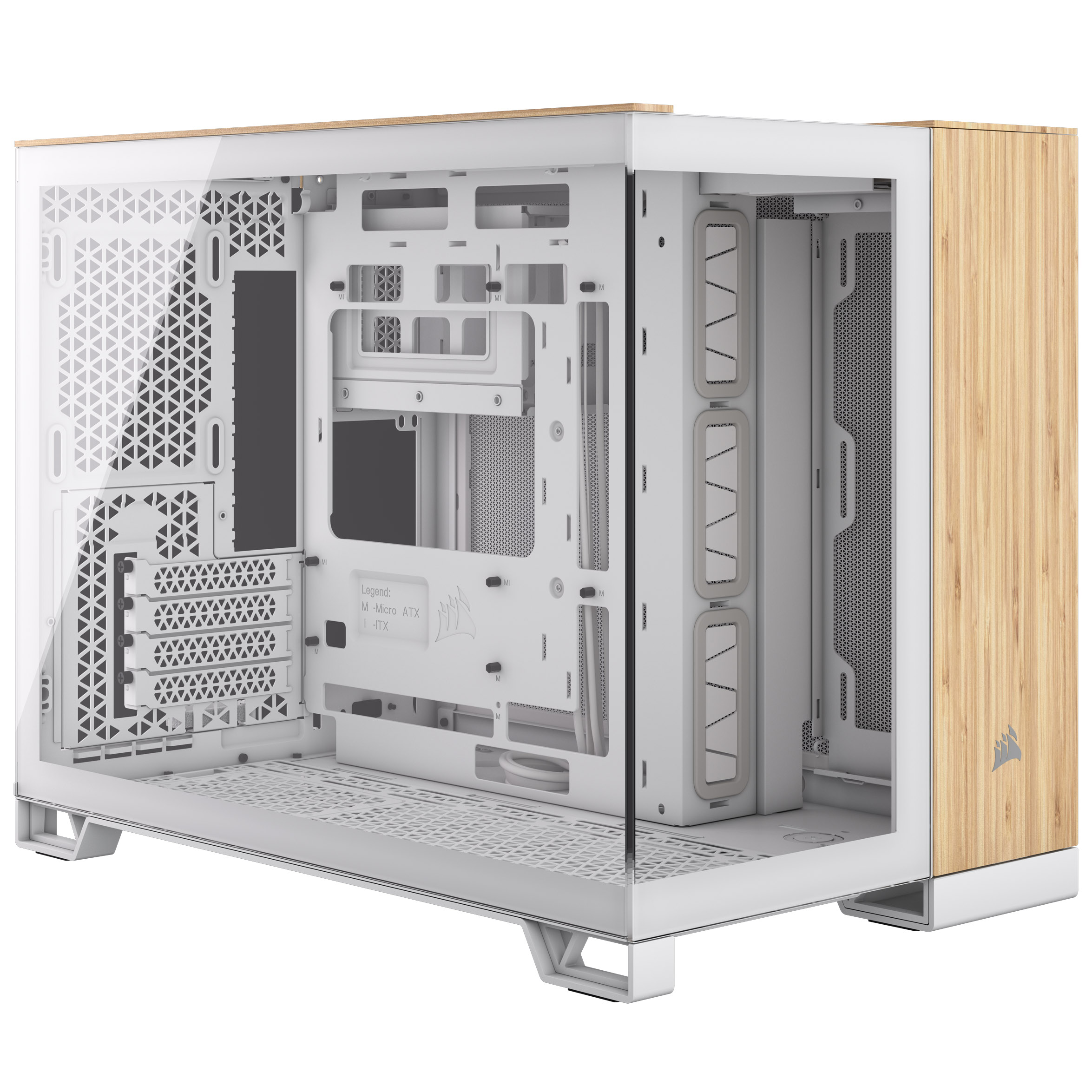 Corsair 2500X Micro ATX Dual Chamber PC Case, White/Bamboo (CC-9011288-WW)