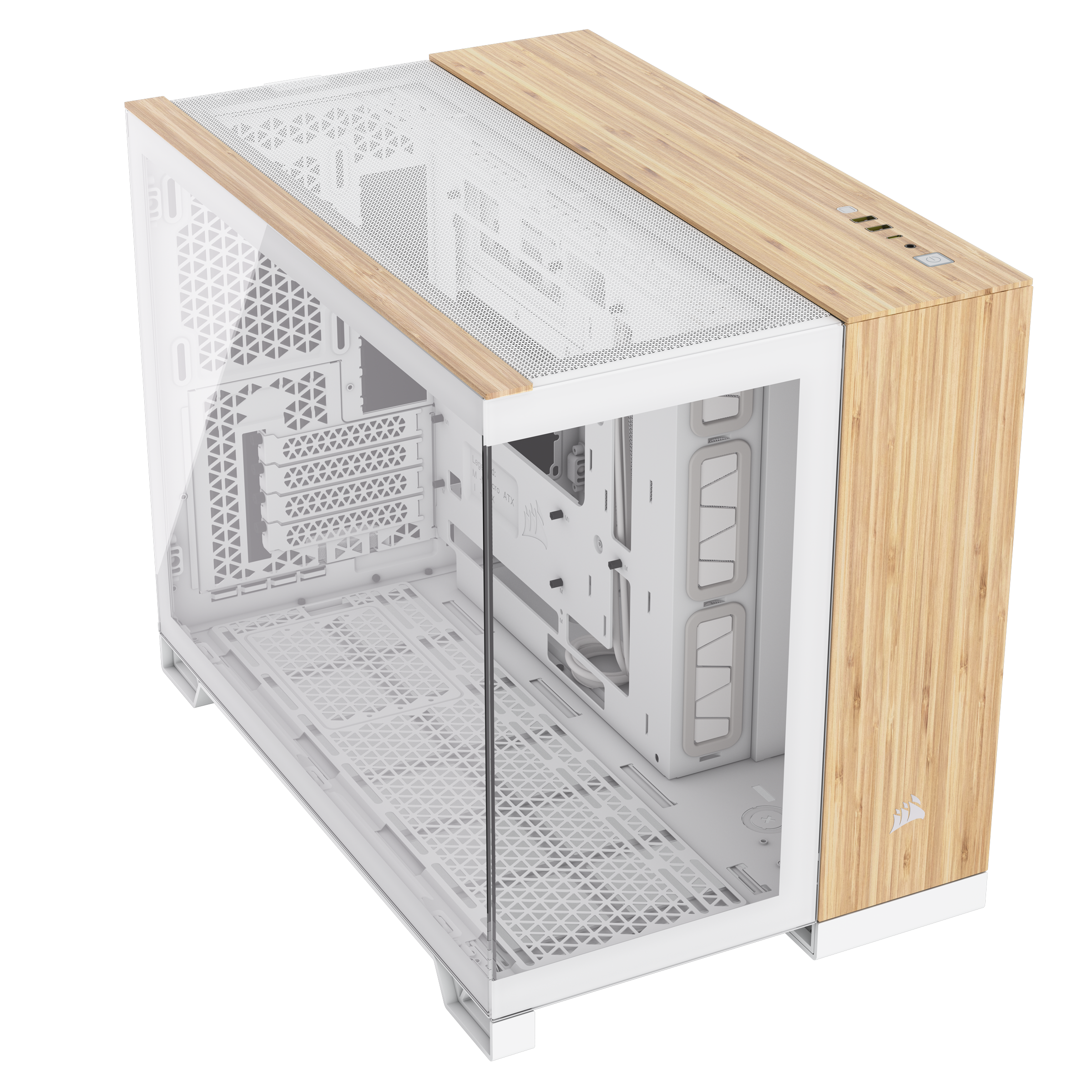 CORSAIR - Corsair 2500X Micro ATX Dual Chamber PC Case, White/Bamboo (CC-9011288-WW)