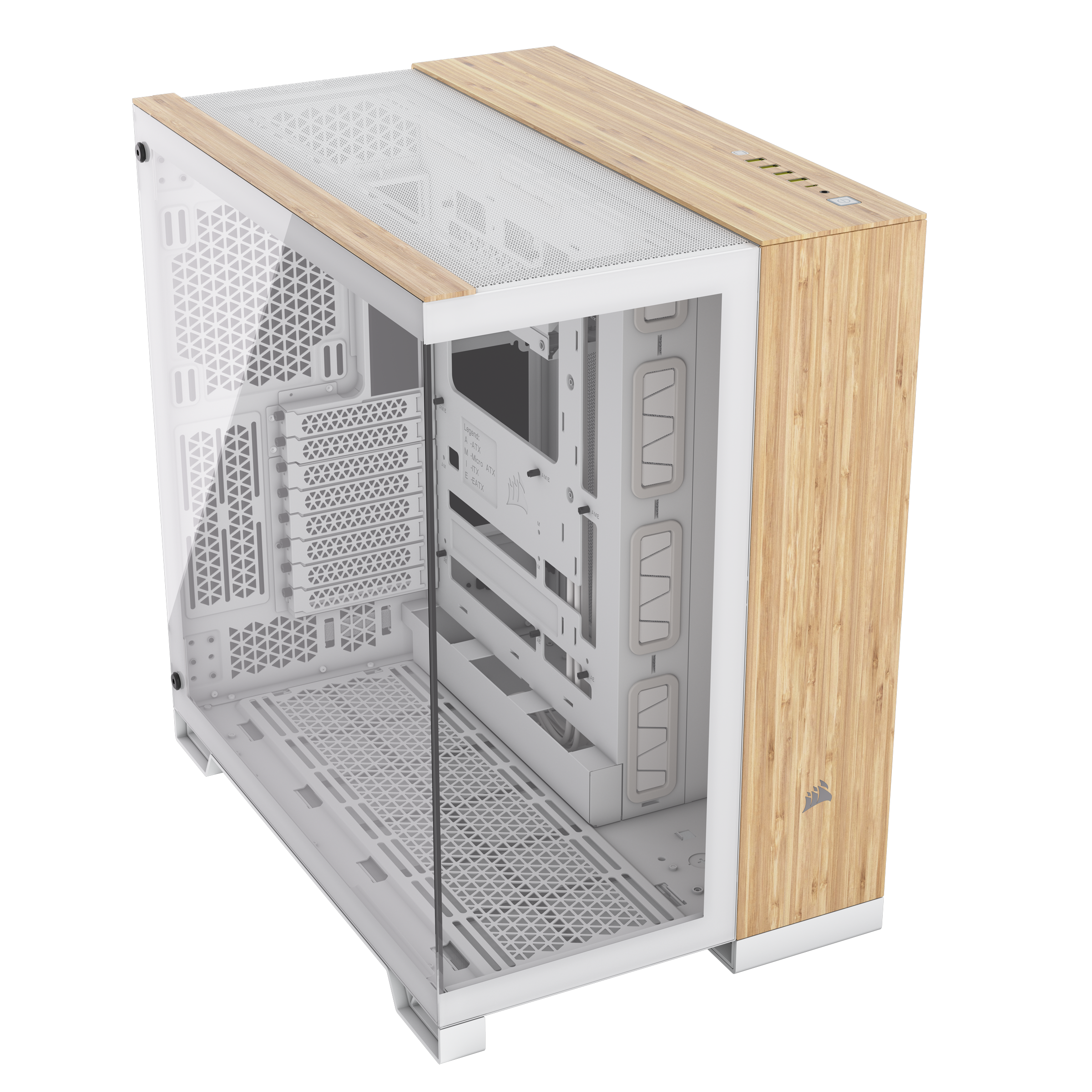 CORSAIR - Corsair 6500X Mid-Tower Dual Chamber PC Case, White/Bamboo (CC-9011284-WW)