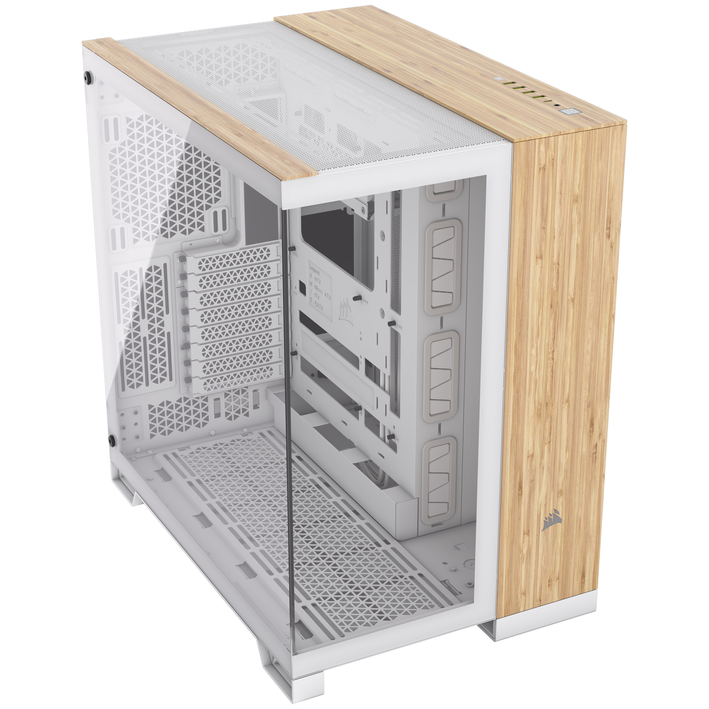 CORSAIR - Corsair 6500X Mid-Tower Dual Chamber PC Case, White/Bamboo (CC-9011284-WW)