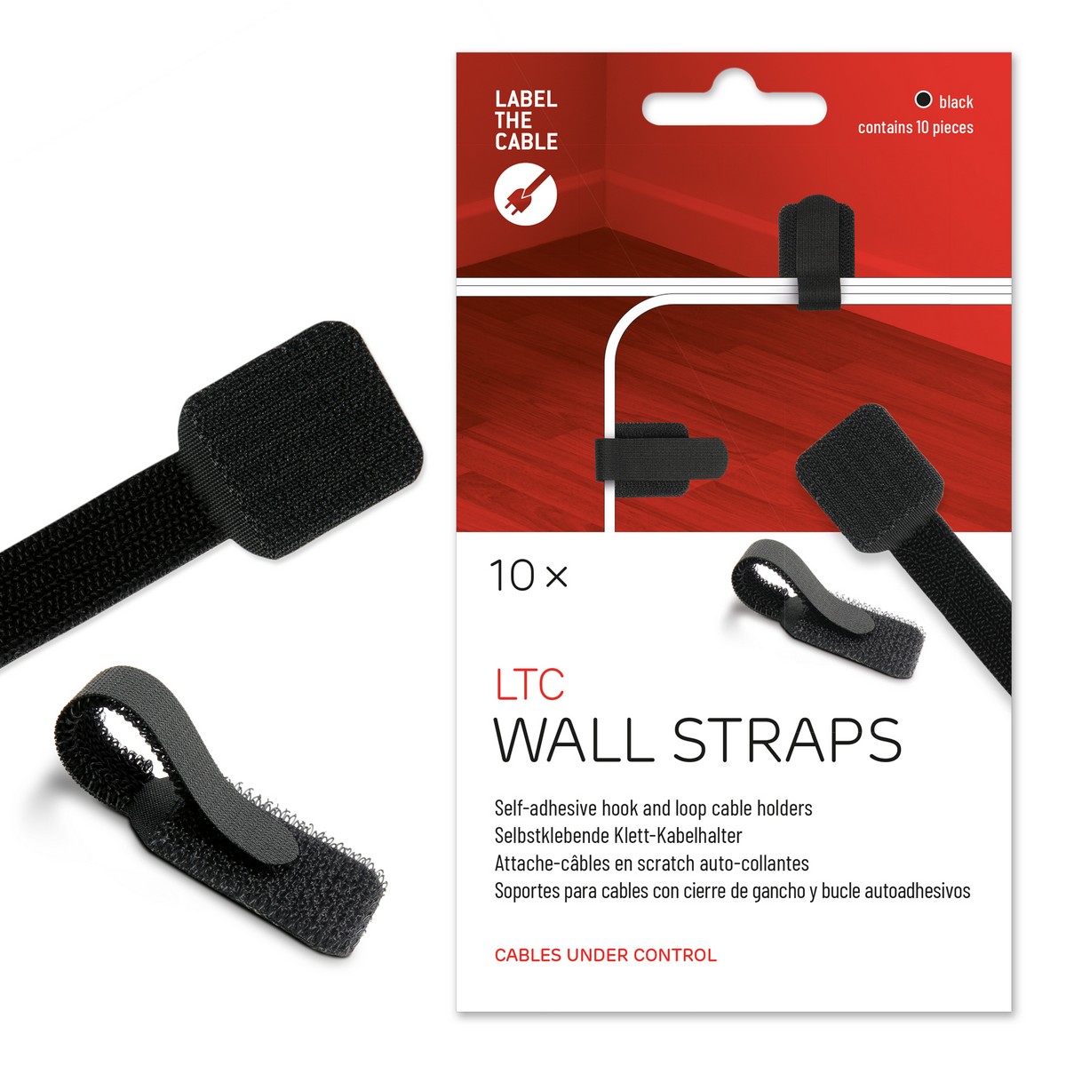 LTC Wall, Cable Management Clips Self-Adhesive (Black)