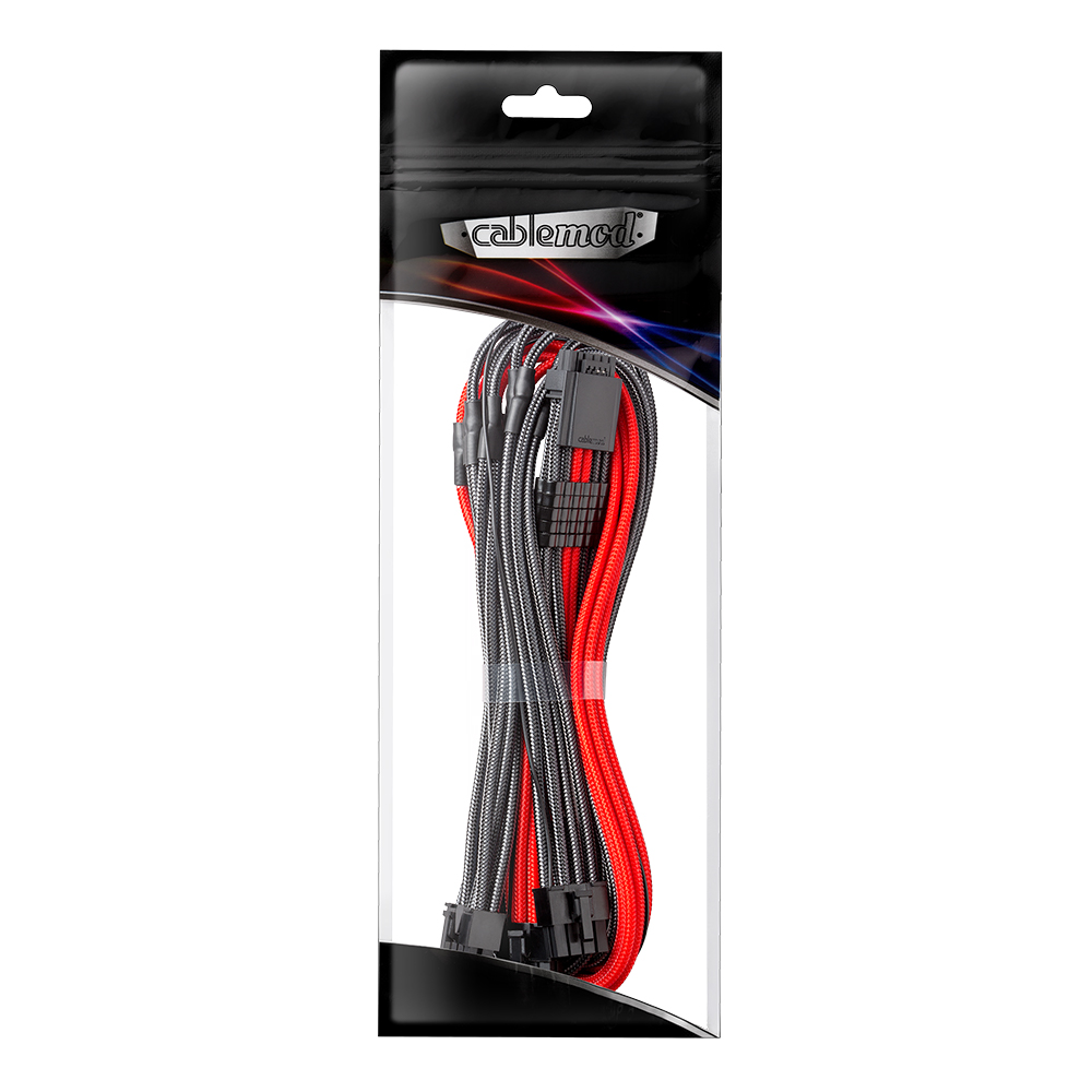 CableMod C-Series Pro ModMesh Sleeved 12VHPWR PCI-e Cable for Corsair (Carbon / Red, 16-pin to Triple 8-pin, 600mm)