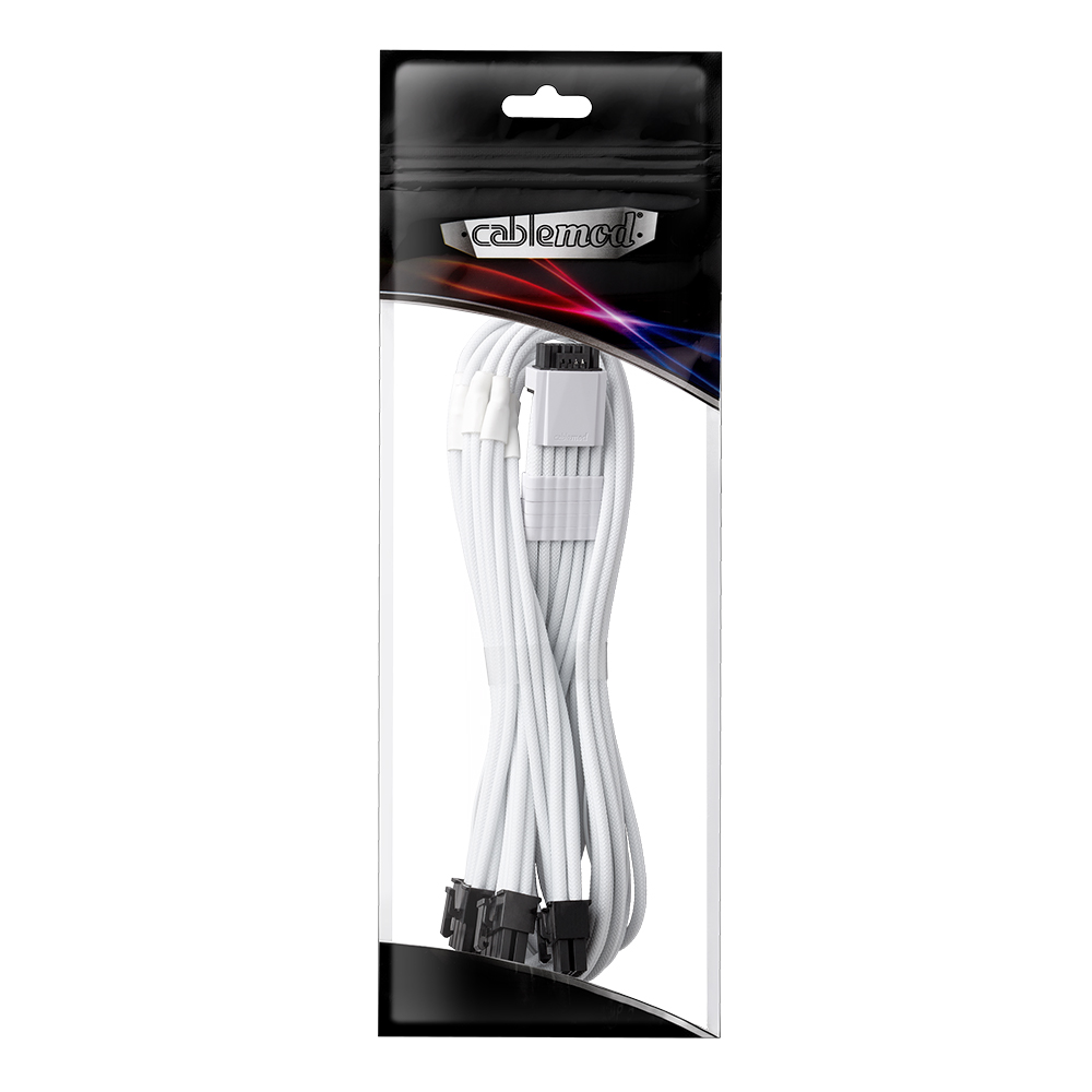 CableMod RT-Series Pro ModMesh Sleeved 12VHPWR PCI-e Cable for ASUS and Seasonic (White, 16-pin to Triple 8-pin, 600mm)