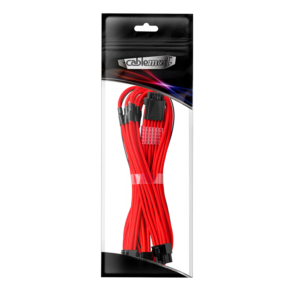 CableMod RT-Series Pro ModMesh Sleeved 12VHPWR PCI-e Cable for ASUS and Seasonic (Red, 16-pin to Triple 8-pin, 600mm)