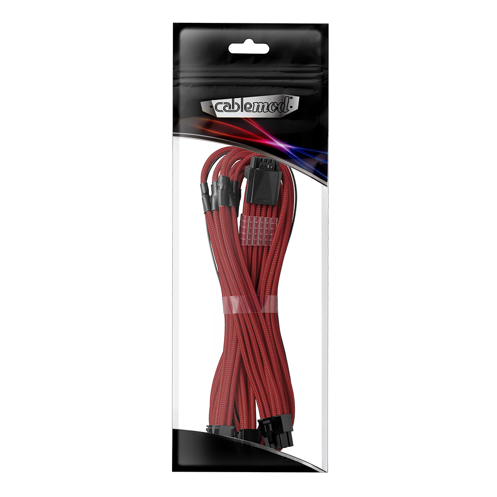 CableMod RT-Series Pro ModMesh Sleeved 12VHPWR PCI-e Cable for ASUS and Seasonic (Blood Red, 16-pin to Triple 8-pin, 600mm)