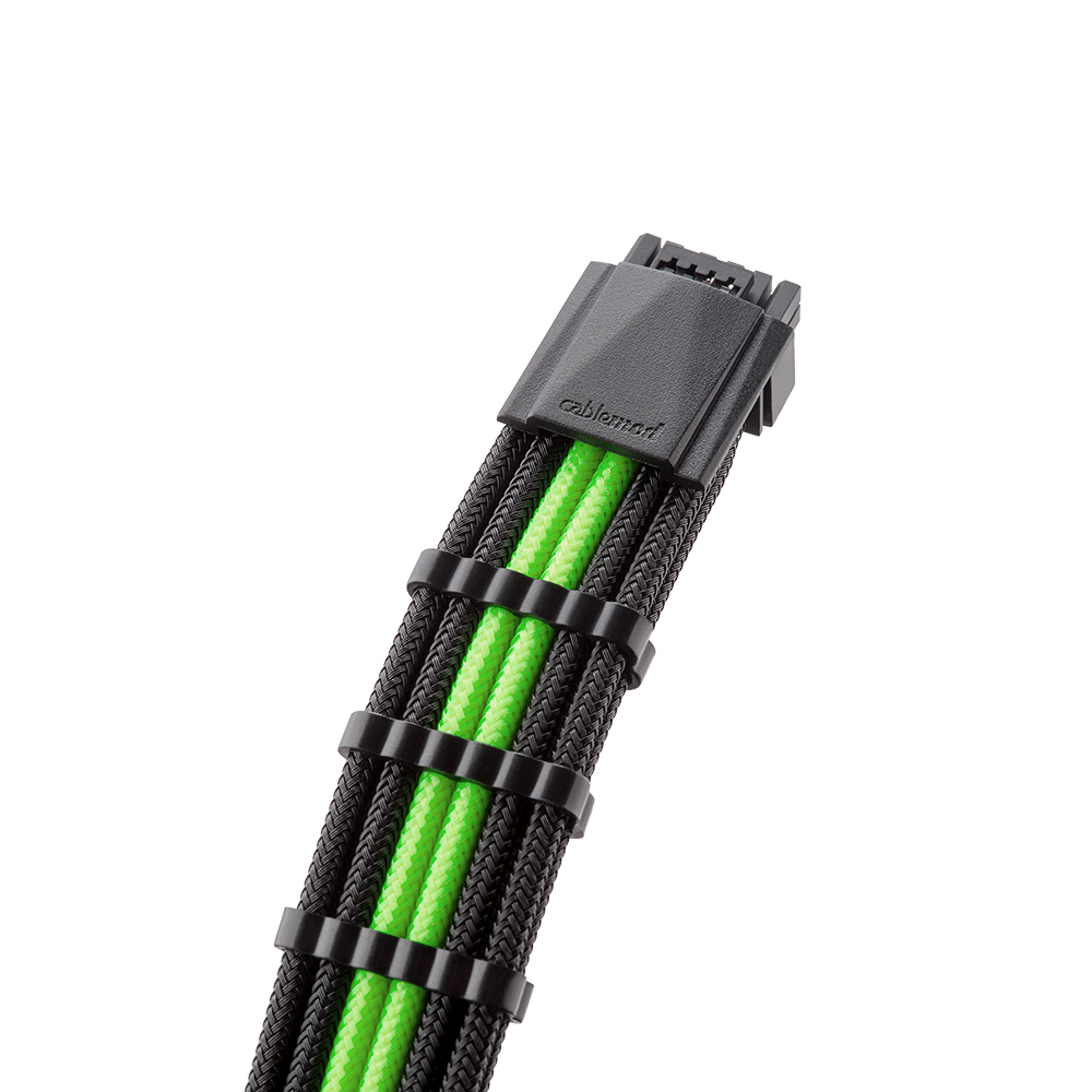 CableMod - CableMod RT-Series Pro ModMesh Sleeved 12VHPWR PCI-e Cable for ASUS and Seasonic (Black / Light Green, 16-pin to Triple 8-pin, 600mm)