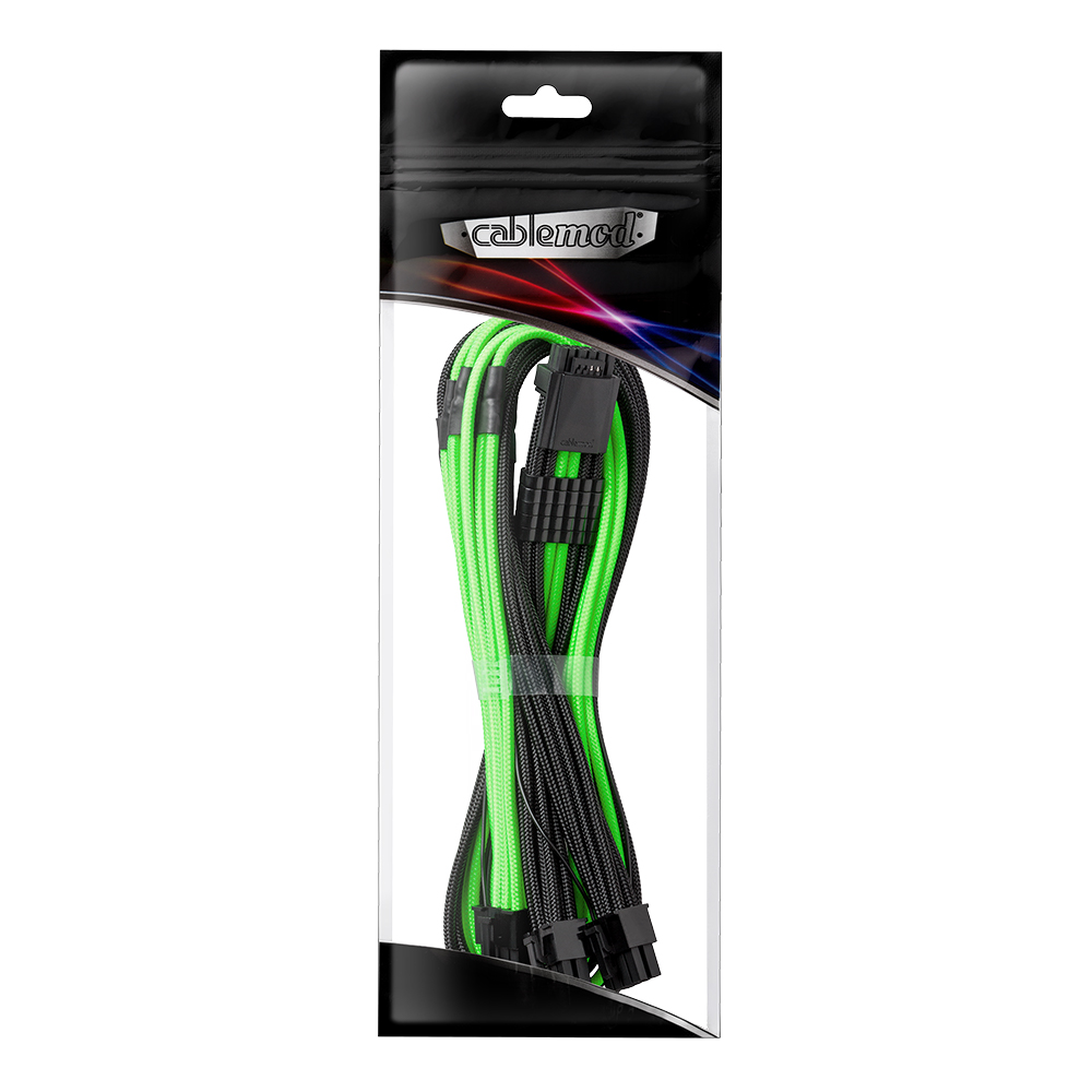 CableMod RT-Series Pro ModMesh Sleeved 12VHPWR PCI-e Cable for ASUS and Seasonic (Black / Light Green, 16-pin to Triple 8-pin, 600mm)
