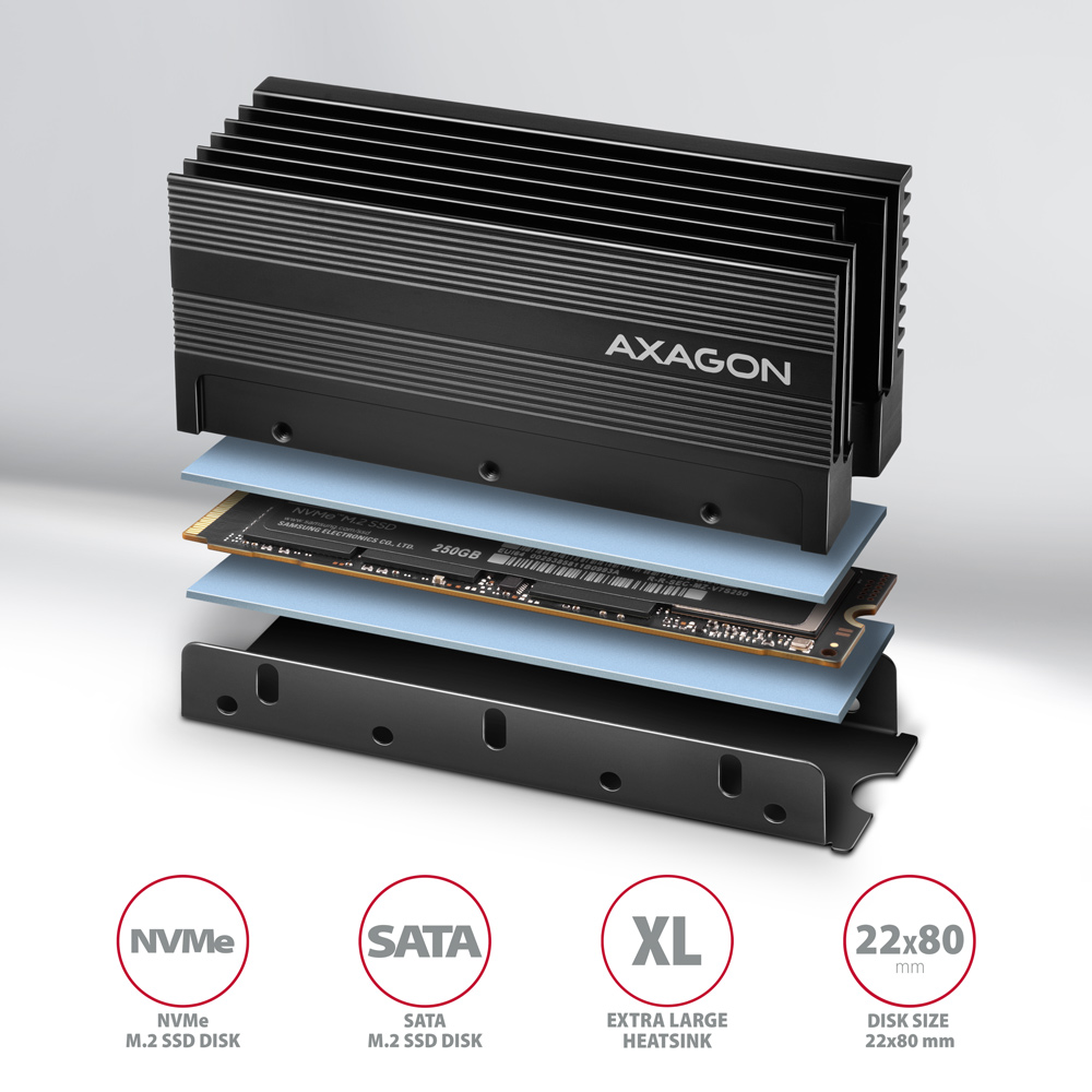 AXAGON - AXAGON CLR-M2XL Passive Heatsink for 80mm M.2 SSD