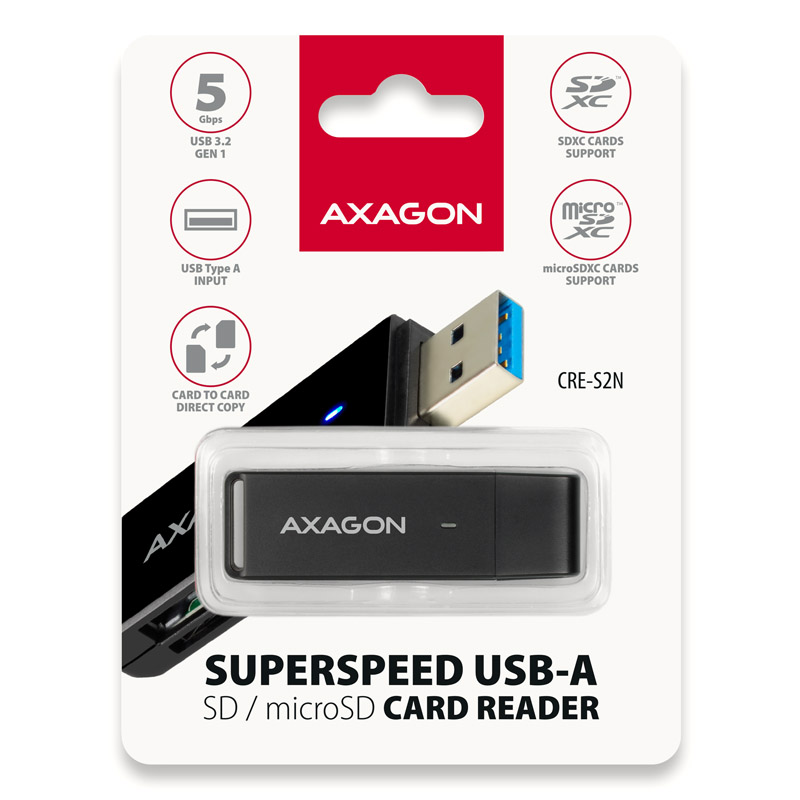AXAGON - AXAGON CRE-S2N External SLIM card reader 2-slot & lun SDmicroSD