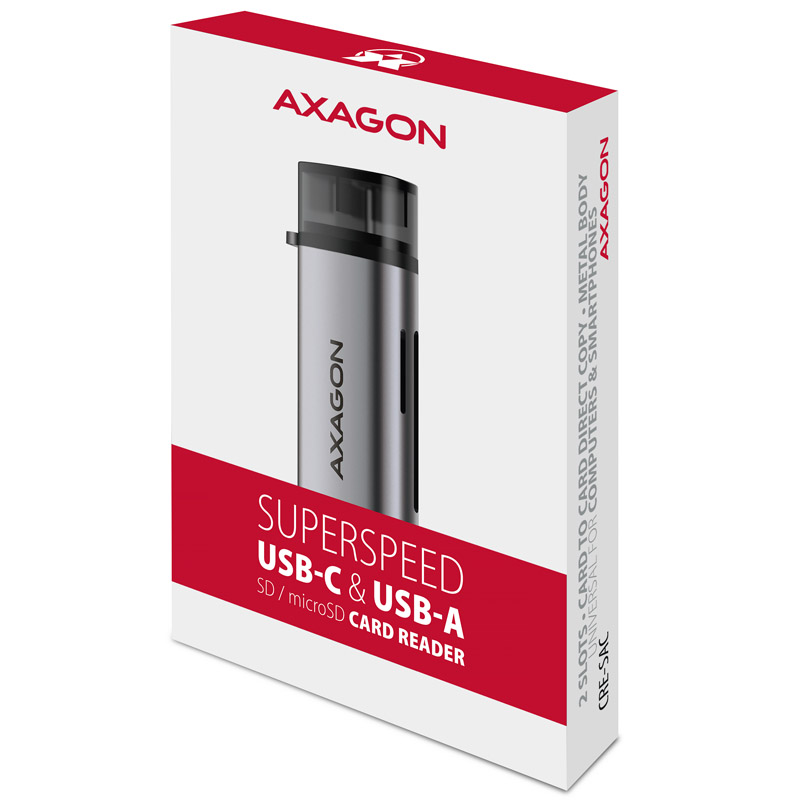 AXAGON - AXAGON CRE-SAC External USB 3.2 Gen1 Type-C/Type-A 2-slot SDmicroSD