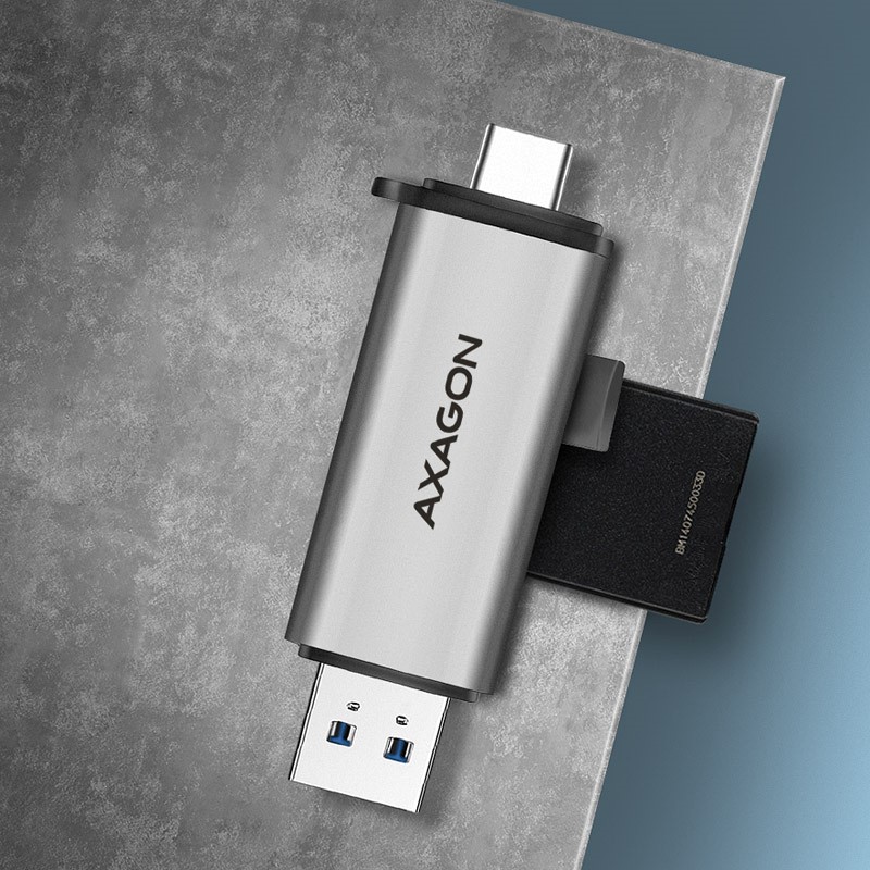 AXAGON - AXAGON CRE-SAC External USB 3.2 Gen1 Type-C/Type-A 2-slot SDmicroSD