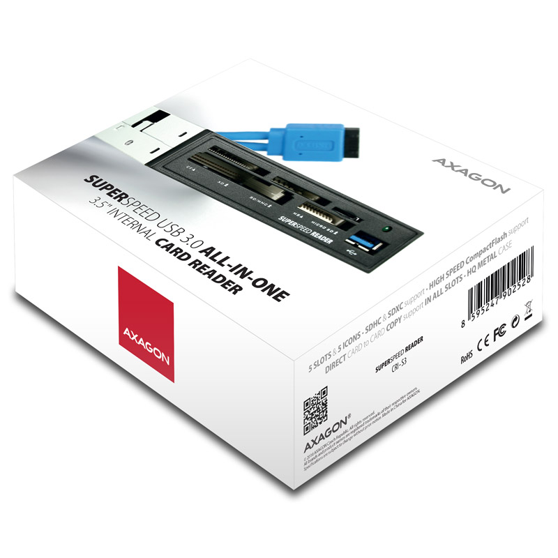 AXAGON - AXAGON CRI-S3 Internal 3.5" USB 3.0 5-slot Card Reader ALL-IN-ONE