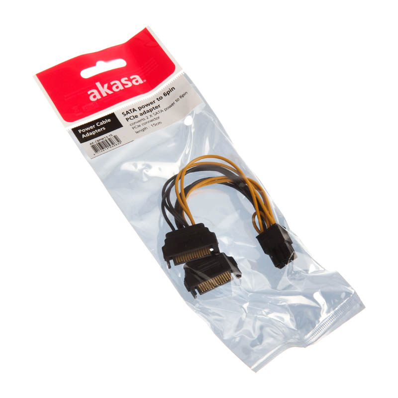 Akasa - Akasa 2x 15-pin SATA to 1x 6-pin PCIe adapter