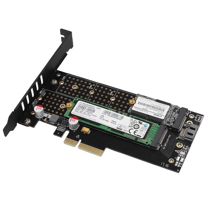 AXAGON - AXAGON PCEM2-DC PCIe 3.0 x4 Adapter, 1x M.2 NVMe, 1x M.2 SATA With Active Cooling