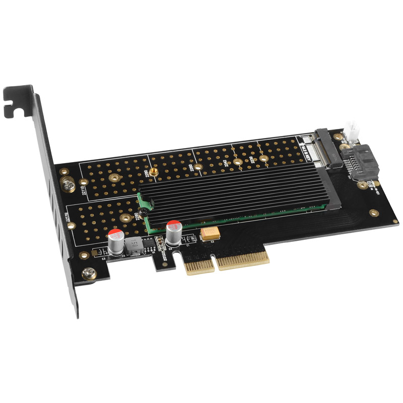 AXAGON - AXAGON PCEM2-DC PCIe 3.0 x4 Adapter, 1x M.2 NVMe, 1x M.2 SATA With Active Cooling