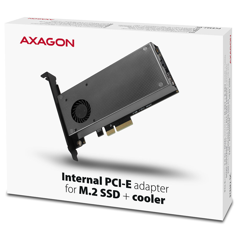 AXAGON - AXAGON PCEM2-DC PCIe 3.0 x4 Adapter, 1x M.2 NVMe, 1x M.2 SATA With Active Cooling