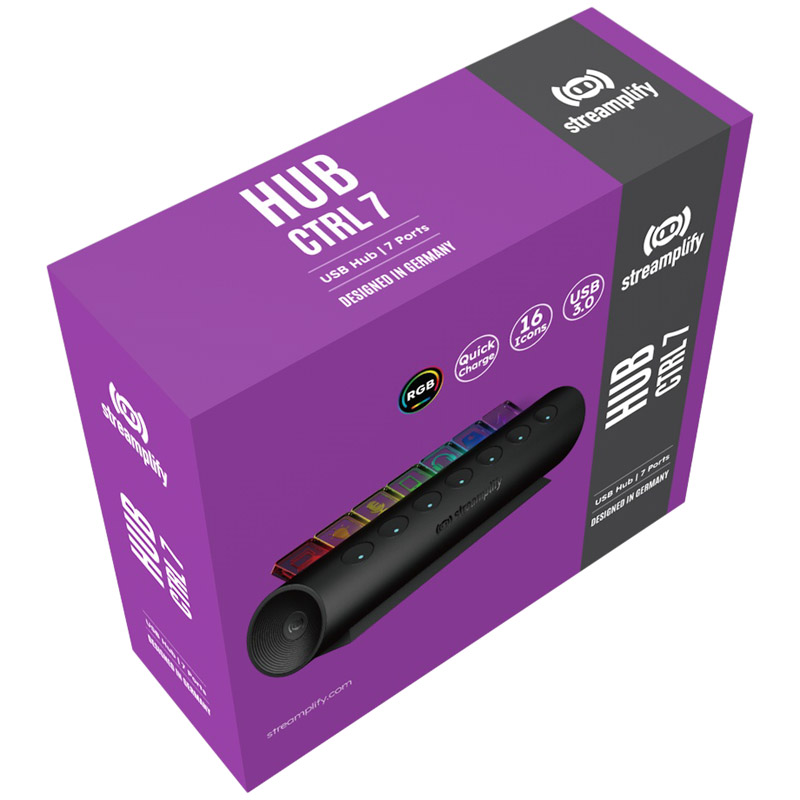 Streamplify - Streamplify HUB CTRL 7 USB Hub with RGB LEDs and 2.0A Charging