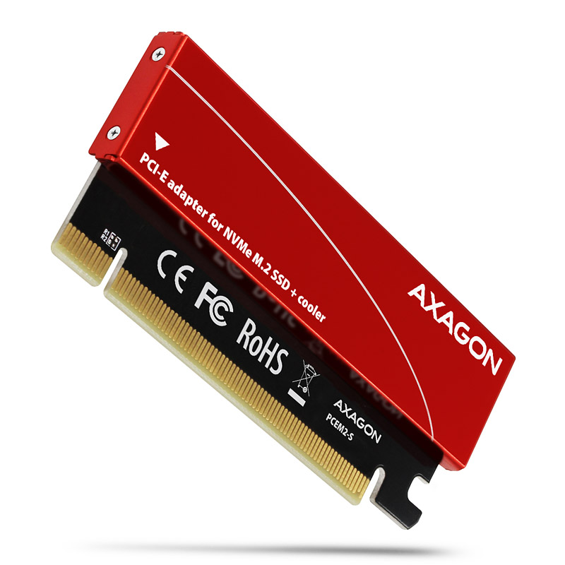AXAGON PCEM2-S PCIe 3.0 x16 Adapter, 1x M.2 NVMe SSD With Passive Cooling