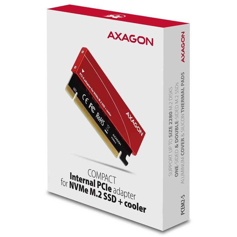 AXAGON - AXAGON PCEM2-S PCIe 3.0 x16 Adapter, 1x M.2 NVMe SSD With Passive Cooling