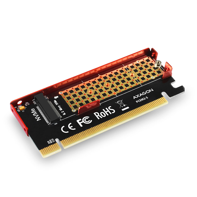 AXAGON - AXAGON PCEM2-S PCIe 3.0 x16 Adapter, 1x M.2 NVMe SSD With Passive Cooling