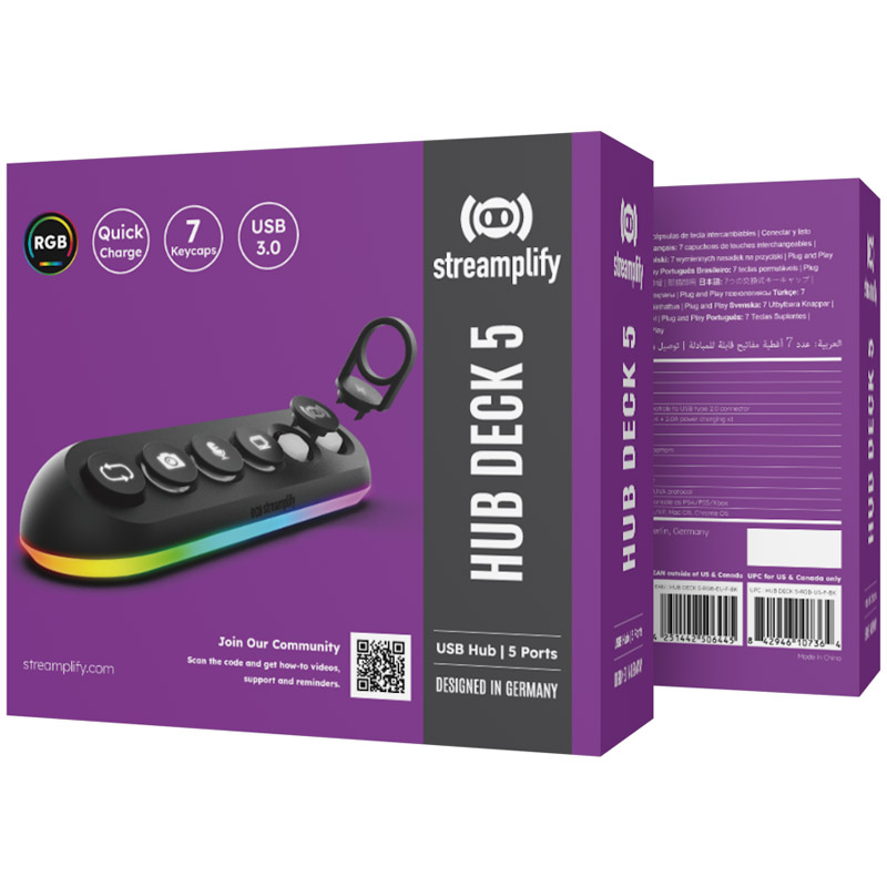Streamplify - Streamplify HUB DECK 5 RGB USB Hub 5-port USB Hub with Power Charging