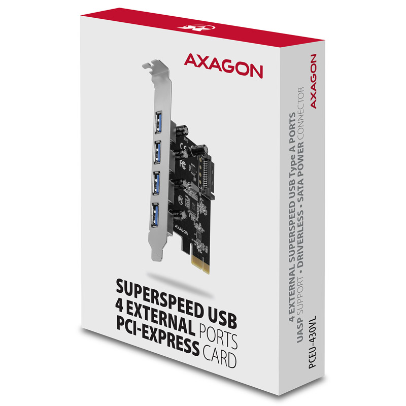 AXAGON - AXAGON PCEU-430VL 4x ext. USB-3.0-Ports PCIe-Adapter Card