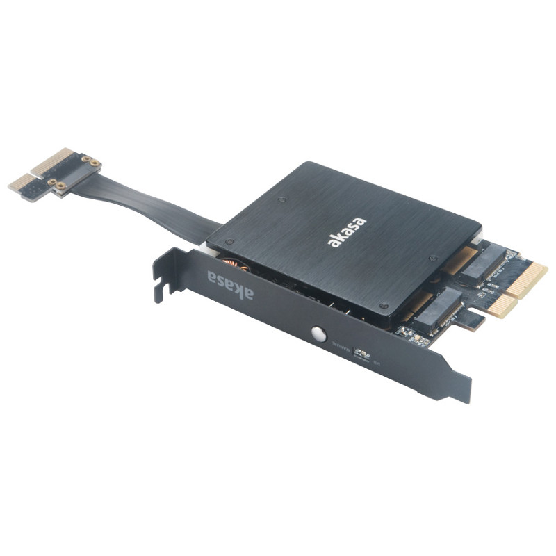 Akasa - Akasa Dual M.2 PCIe SSD Adapter Card with Digital Addressable RGB LED Lighting and Heatsink