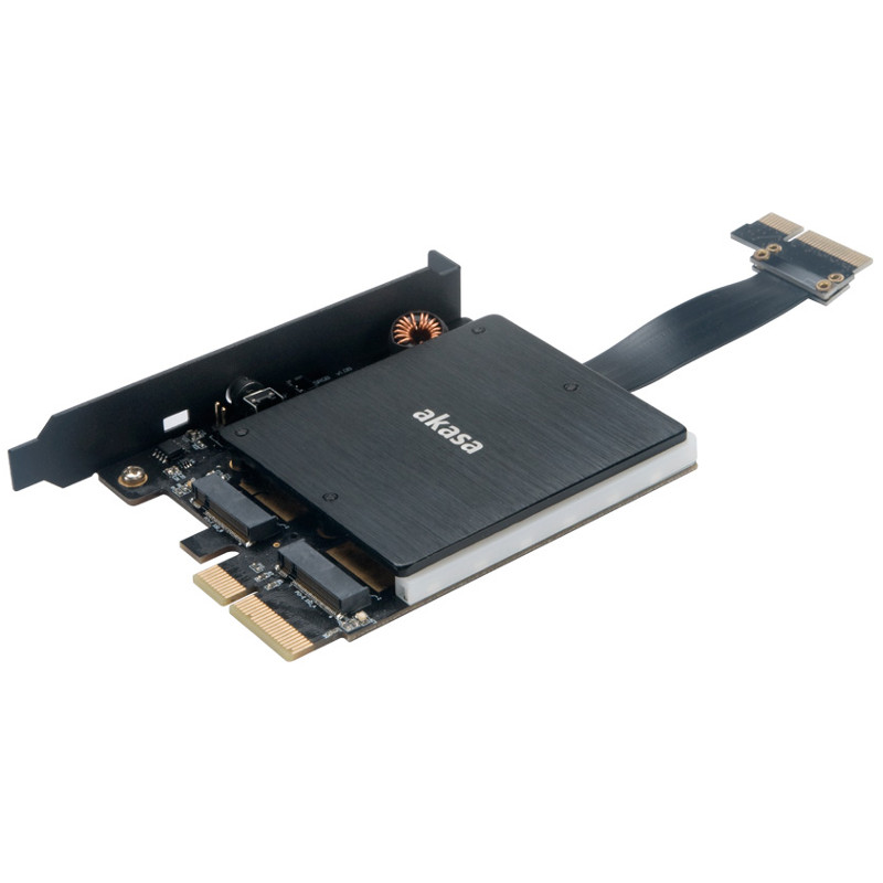 Akasa - Akasa Dual M.2 PCIe SSD Adapter Card with Digital Addressable RGB LED Lighting and Heatsink