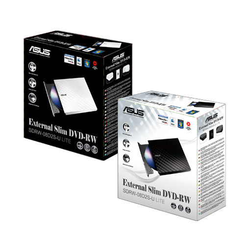 Asus - Asus External Slimline DVD Re-Writer, USB, 8x, Black, Cyberlink Power2Go 7 - White (SDRW-08D2S-U LIT