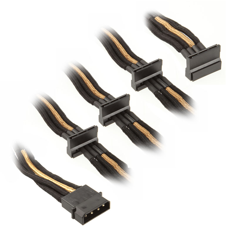 Silverstone - Silverstone 4-pin Molex to 4x SATA cable 30 cm - Black / Gold