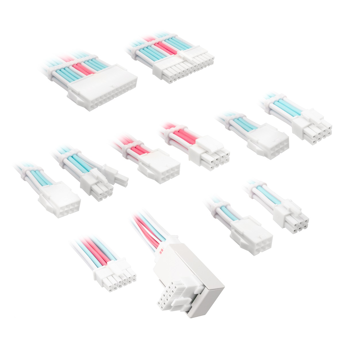 Kolink Core Pro Braided Cable Extension Kit 12VHWPR Type 1 - Brilliant White/Neon Blue/Pure Pink