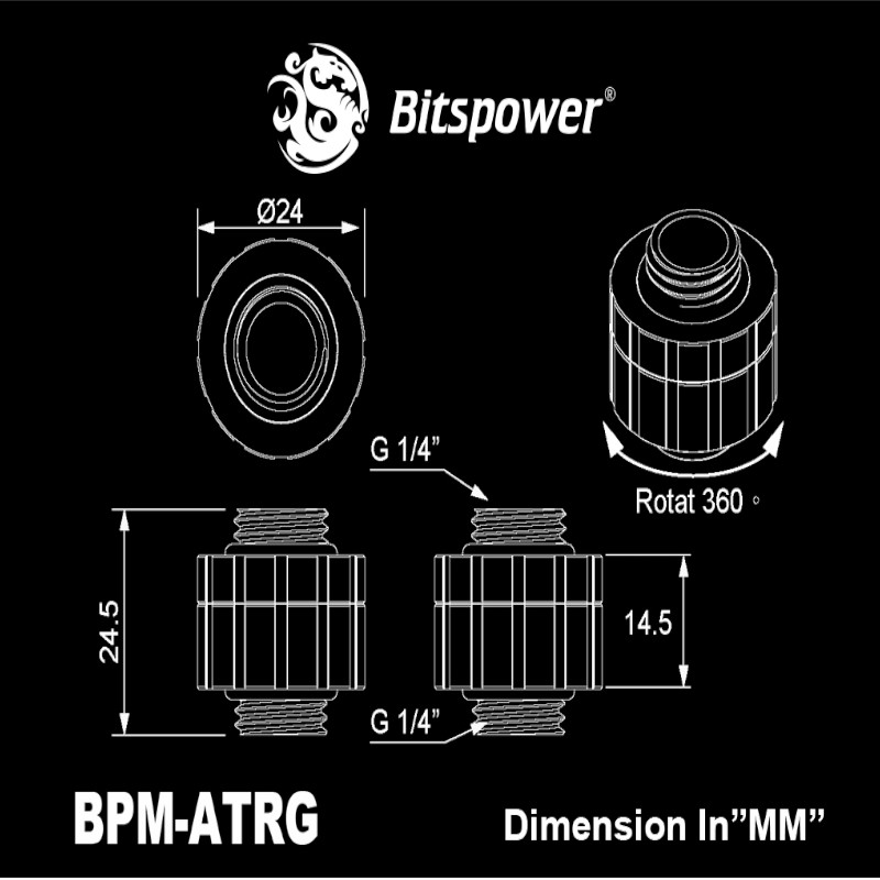 Bitspower - Bitspower Artemis Rotary Extender - Matt Black