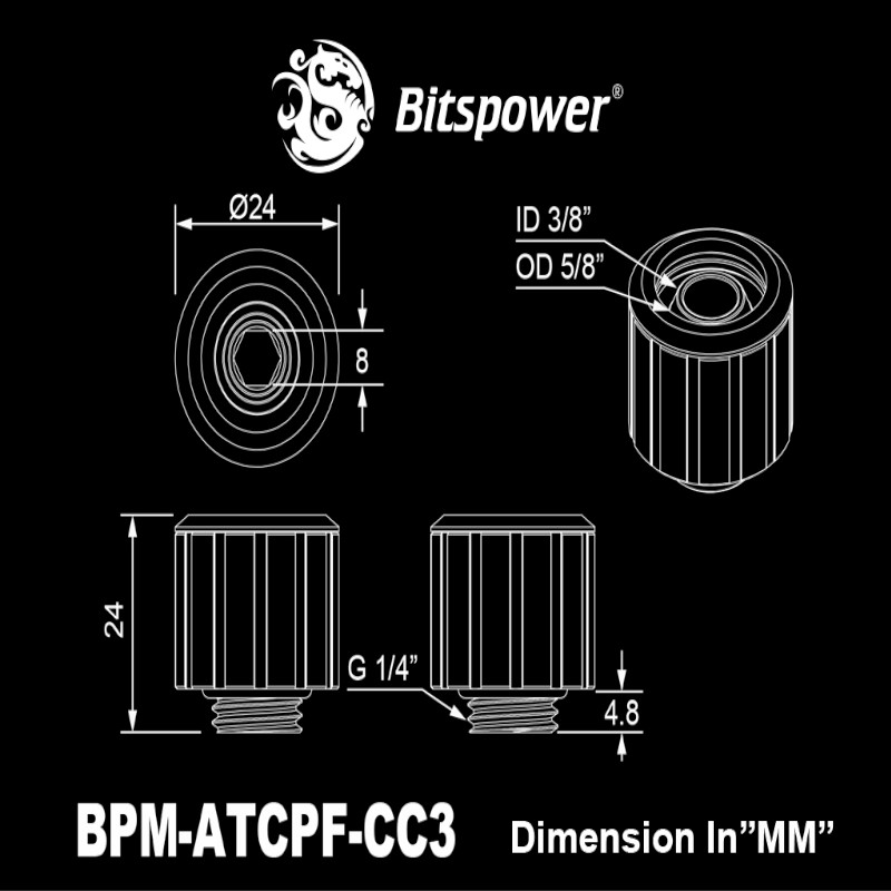 Bitspower - Bitspower Artemis Compression Fitting CC3 For ID 3/8" OD 5/8" Tube - Arctic White