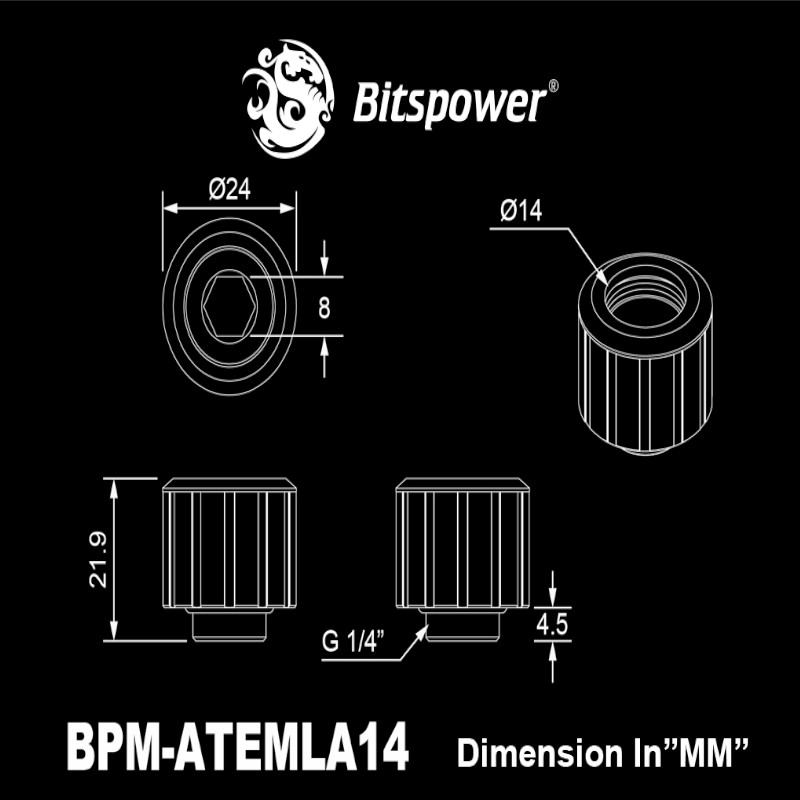 Bitspower - Bitspower Artemis Advanced Multi-Link For OD 14MM - Matt Black